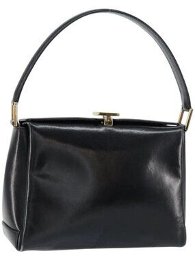 GUCCI Hand Bag Leather Black Gold